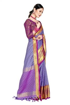Lavender Woven Cotton Silk Saree With Blouse 3