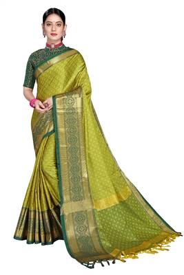 Mehendi Woven Cotton Silk Saree With Blouse 1