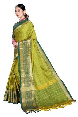 Mehendi Woven Cotton Silk Saree With Blouse 2