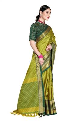Mehendi Woven Cotton Silk Saree With Blouse 3