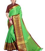 Green Woven Cotton Silk Saree With Blouse
