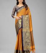 Mustard woven cotton silk saree with blouse
