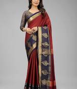 Red woven cotton silk saree with blouse