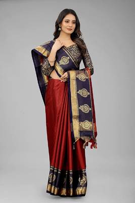 Red woven cotton silk saree with blouse 2