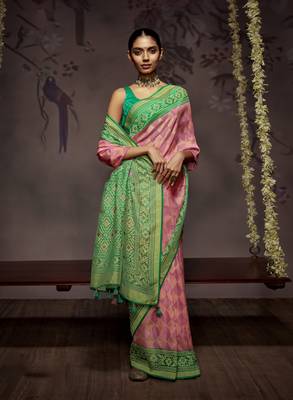 Baby pink woven organza saree with blouse 1