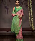 Baby pink woven organza saree with blouse