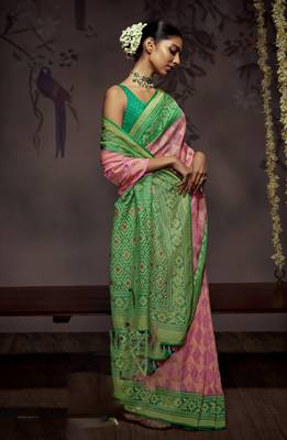 Baby pink woven organza saree with blouse 2