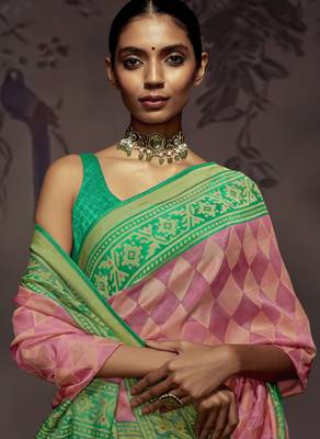 Baby pink woven organza saree with blouse 3