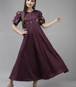 Burgundy embroidered viscose rayon long-dresses