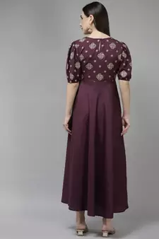 Burgundy embroidered viscose rayon long-dresses