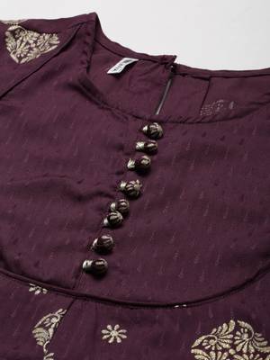 Burgundy embroidered viscose rayon long-dresses 4