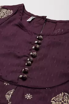 Burgundy embroidered viscose rayon long-dresses
