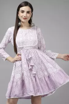 Lavender embroidered viscose rayon short-dresses