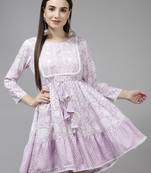 Lavender embroidered viscose rayon short-dresses