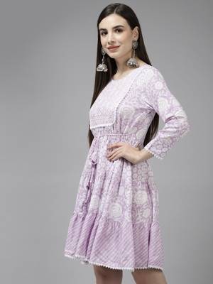 Lavender embroidered viscose rayon short-dresses 2