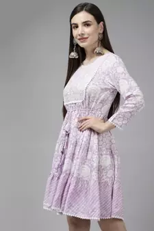Lavender embroidered viscose rayon short-dresses