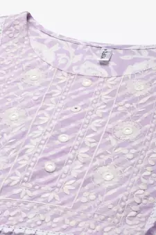 Lavender embroidered viscose rayon short-dresses