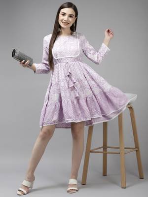 Lavender embroidered viscose rayon short-dresses 5