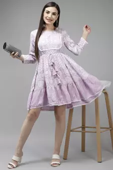 Lavender embroidered viscose rayon short-dresses