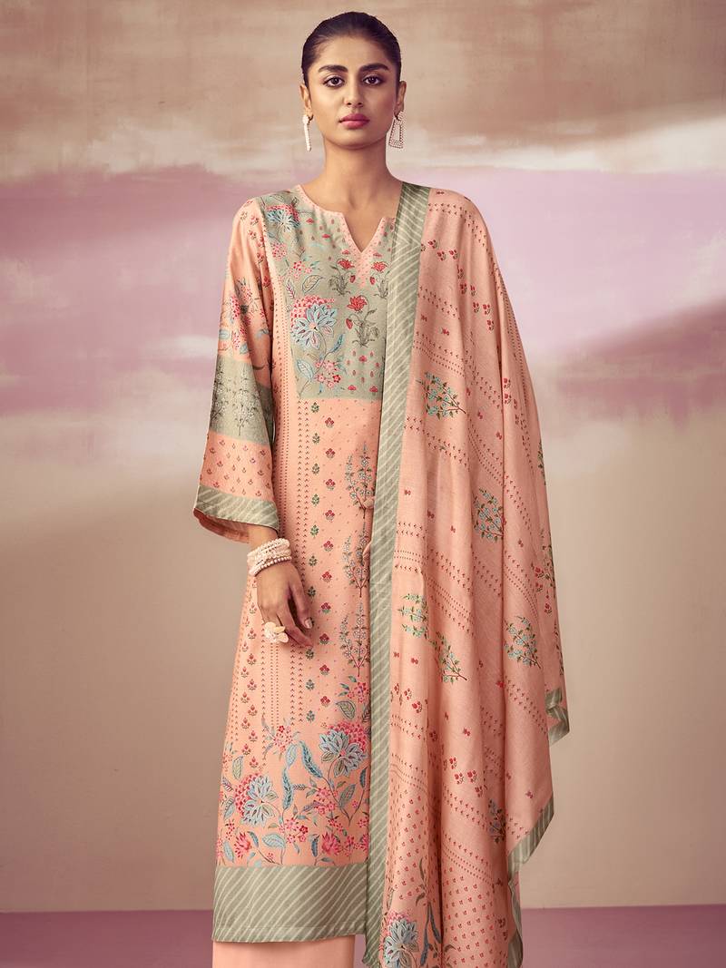 Peach digital print pashmina salwar