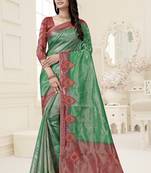 Green woven organza saree with blouse