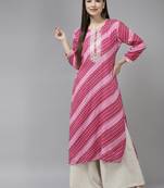 Pink embroidered rayon kurtas-and-kurtis