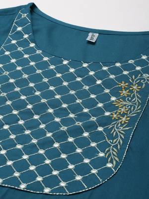 Teal-blue embroidered rayon kurtas-and-kurtis 4