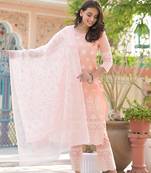 Peach embroidered cotton ethnic-kurtis