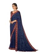Blue woven georgette saree with blouse