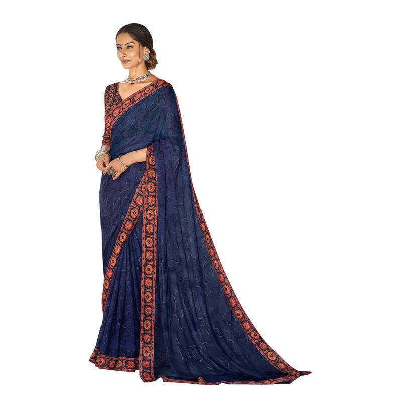 Blue woven georgette saree with blouse