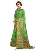 Green woven cotton saree with blouse