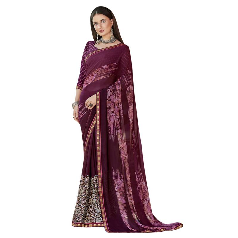 Red woven georgette saree with blouse