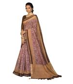 Brown woven cotton saree with blouse