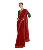 Red woven georgette saree with blouse