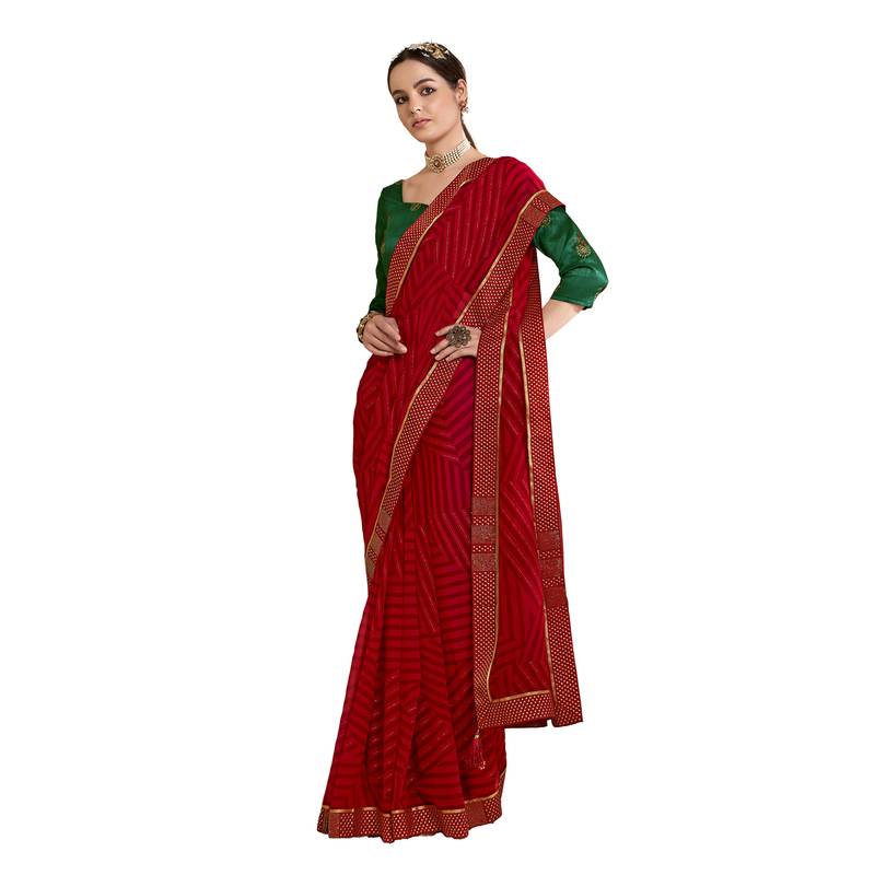 Red woven georgette saree with blouse
