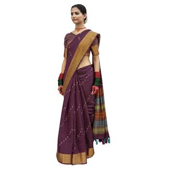 Purple woven cotton saree with blouse 1