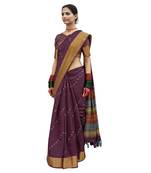 Purple woven cotton saree with blouse