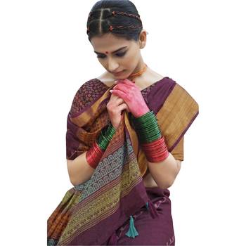 Purple woven cotton saree with blouse 2