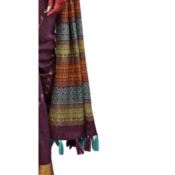 Purple woven cotton saree with blouse 3