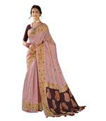 Pink woven cotton saree with blouse