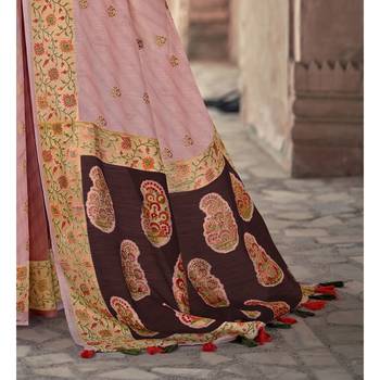 Pink woven cotton saree with blouse 3