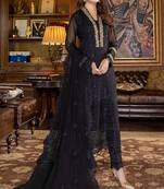 Black Heavy Designer Sequance Embroidery Work Faux Georgette unstitched Long Length Kameez Pant party-wear-salwar-kameez