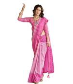 Pink woven georgette saree with blouse