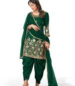 Green Heavy Mirror Embroidery Work Faux Georgette unstitched Long Length Kameez Dhoti silk salwar suit