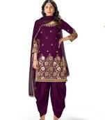 Purple Heavy Mirror Embroidery Work Faux Georgette unstitched Long Length Kameez Dhoti silk salwar suit