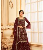 Maroon Heavy Jari,Sequance Embroidery Work Georgette unstitched Long Length Kameez Skirt  suit
