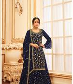 Blue Heavy Jari,Sequance Embroidery Work Georgette unstitched Long Length Kameez Skirt  suit