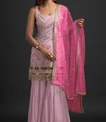 Pink Heavy Thread,Sequance Embroidery Work Faux Georgette unstitched Long Length Kameez Sharara wedding wear salwar suit