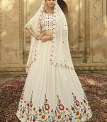 WHITE THREAD AND SEQUINS EMBROIDERED GEORGETTE FESTIVE & PARTY WEAR SEMI STITCHED LEHENGA