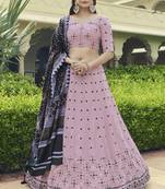 DUSTY PINK SEQUINS EMBROIDERED GEORGETTE FESTIVE & PARTY WEAR SEMI STITCHED LEHENGA